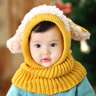 Baby Balaclava Knitted Hat And Neckerchief Acrylic Polyester Dog Ear Warm Winter Outdoor Accessory For Infant Toddler