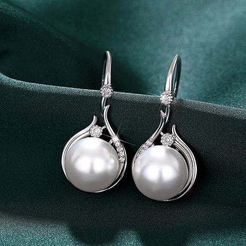Luxury Copper Artificial Pearl Zirconia Drop Earrings And Pendant Necklace Set For Women Elegant Mother Day Gift
