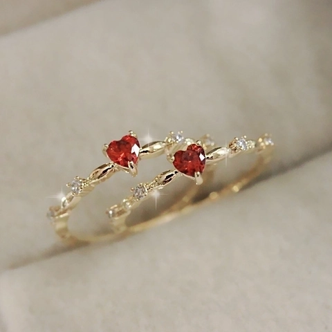 Anello Zircone Rosso A Forma Di Cuore Rame Fascia Intrecciata Elegante Stile Fata Gioielli Regalo Per Donne Accessorio Moda