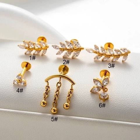 G23 Titanium Labret Stud Lip Ring Innengewinde Zirkonia Blatt Krone Helix Piercing Schmuck Für Frauen