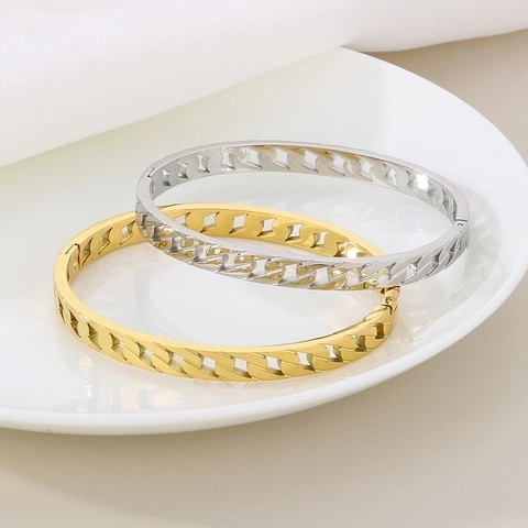 Brazalete Hueco Patrón Cadena Cuban Acero Inoxidable Bisagra Joyería Minimalista Regalo Para Mujer
