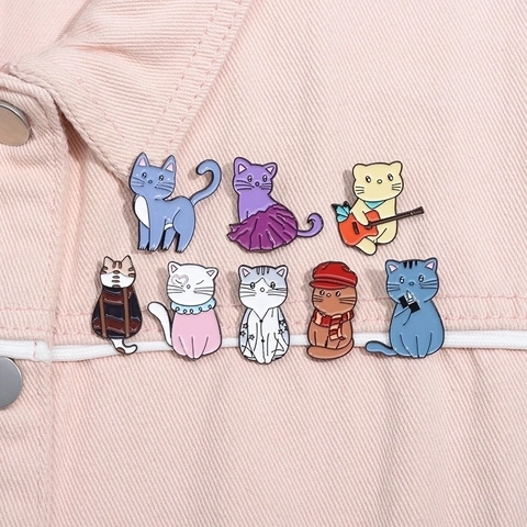 Cute Cartoon Naughty Cat Alloy Enamel Brooch Pin For Women Men Clothing Jacket Decor Mini Scarf Buckle Animal Jewelry Accessory