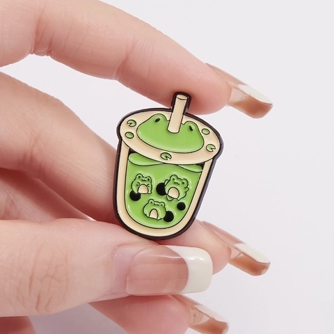 Cute Animal Bubble Tea Cup Enamel Pins Zinc Alloy Cartoon Boba Axolotl Capybara Brooches For Clothes Bags