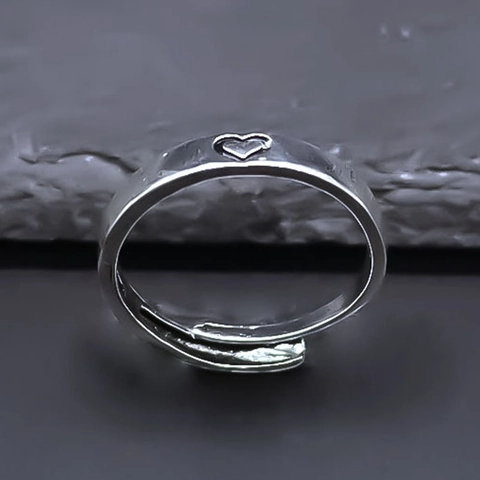 Heart Shape Hollow Open Adjustable Alloy Ring Silver Plated Simple Minimalist Jewelry For Couples Men Women