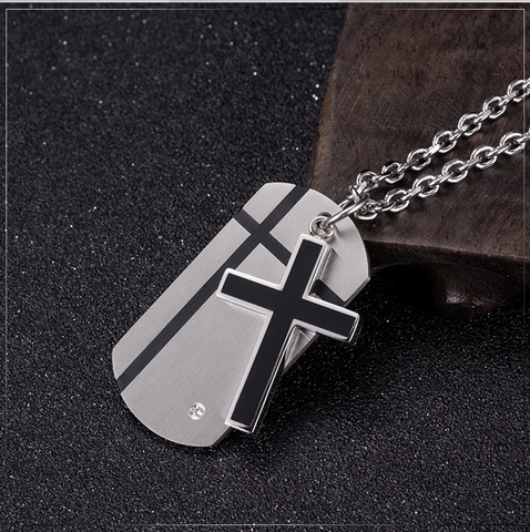 Collana Con Croce Dog Tag In Acciaio Inossidabile Per Uomo Stile Militare Hip Hop Pendente A Doppio Strato Con Piccolo Strass Gioielli