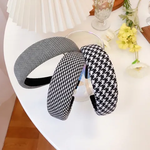 Retro Houndstooth Pattern Wide Padded Headband For Women Fabric Sponge Hair Hoop Fashion Hair Accessories