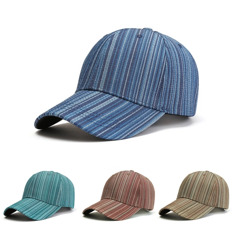 Casquette De Baseball À Rayures Texture Polyester Ajustable Protection Solaire Visière Courbée Chapeau Sport