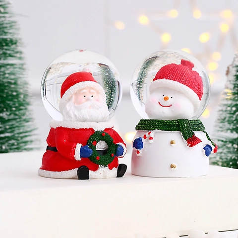 Weihnachten Schneekugel Leuchtende LED Tischdeko Harz Glas Weihnachtsmann Schneemann Feiertagsdeko Kinder Geschenk