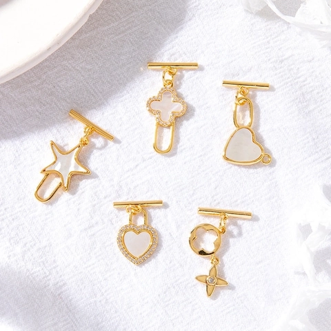Chiusura A Gancio Connettori Per Gioielli Rame Placcato Oro Madreperla Cuore Stella Trifoglio Forme Per Fai Da Te Collana Bracciale