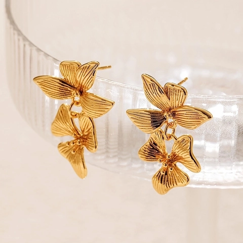 Pendientes de Botón de Flor Irregular Vintage Chapados en Oro 18K Cobre Estilo Artístico Francés Joyería Elegante para Mujer
