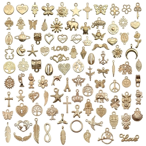 KC Gold Alloy Charms Mixed Styles Heart Butterfly Tree Of Life Pendants For Jewelry Making DIY Crafts Accessories