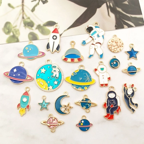Space Astronaut Rocket Star Planet Enamel Charms Alloy Drip Oil Pendants For Jewelry Making DIY Earring Bracelet