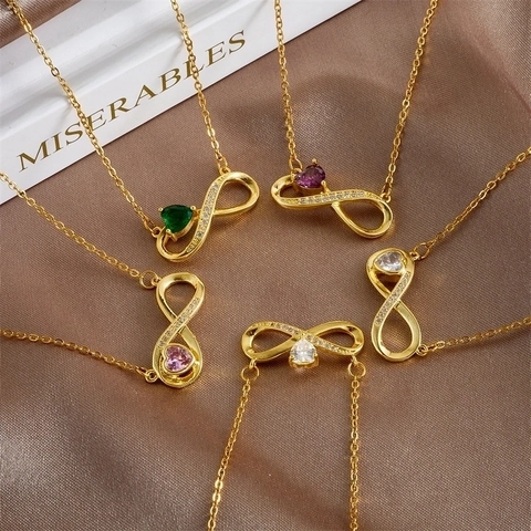 Elegante Collana Con Ciondolo a Cuore Infinito in Acciaio Inossidabile Placcato Oro Rame Strass Catena per Clavicola Donna Gioielli Regalo