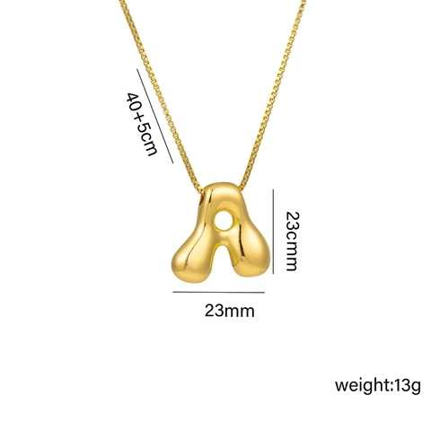 Balloon Bubble Style Initial Letter Pendant Necklace Titanium Steel Real Gold Plated Chubby Alphabet Box Chain Necklace For Women