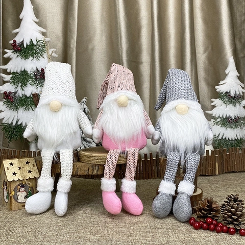 Kerstkabouter Pluche Gezichtsloze Pop Lange Benen Gebreide Muts Met Lovertjes Baard Van Kunstbont Noordse Stijl Decoratie