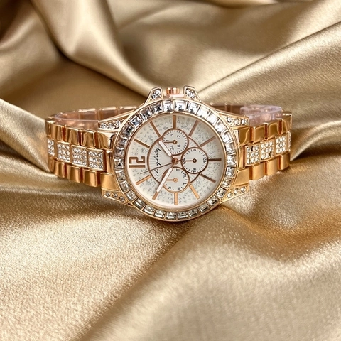 Luxury Alloy Full Rhinestone Women Quartz Watch Fashion Decorative Three-Eye Dial Metal Strap Wristwatch For Daily Banquet Jewelry Gift