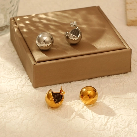 Minimalistische Runde Kugel Ohrstecker Edelstahl 18K Vergoldet Hochglanzpoliert Spiegelglanz Schmuck Für Damen