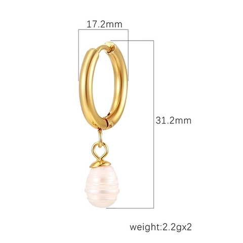 Freshwater Pearl Pendant Hoop Earrings Stainless Steel 18K Gold Plated Baroque Retro Vintage Jewelry For Women
