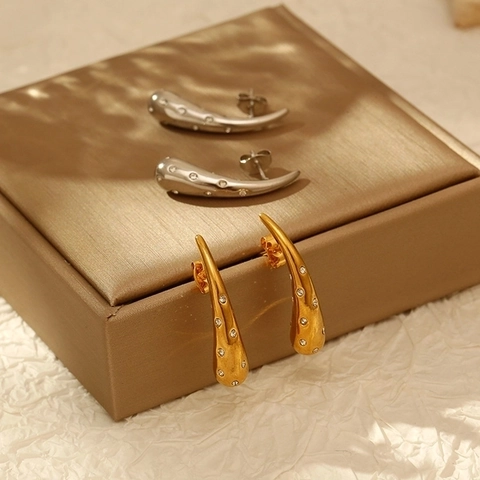 Orecchini A Lobo A Goccia In Acciaio Inossidabile Con Strass Placcati Oro 18K Gioielli Minimalisti Di Tendenza Donna