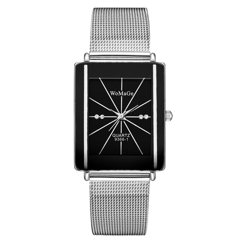 Orologio Al Quarzo Rettangolare Cinturino In Maglia Di Acciaio Inossidabile Cassa In Lega Quadrante Con Strass Moda