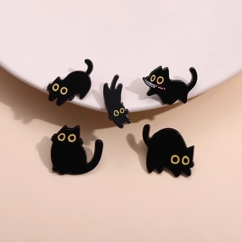 Spille In Smalto Gatto Nero Spille In Lega Di Zinco Animali Cartoni Animati Distintivo Gattino Divertente Decorazione Vestiti