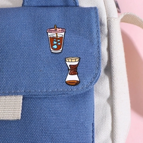 Pines De Esmalte Café Aleación Zinc Dibujos Animados Cafetera Latte Broches Para Mochilas Chaquetas Ropa Accesorios Retro