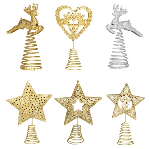 Cimier De Sapin De Noël Fer Paillettes Étoile Renne Cœur Ange Creux Décoration Ornement De Fête Avec Base À Ressort