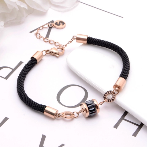 Geflochtenes Seil Armband Edelstahl Zylinder Anhänger Römische Ziffern Zirkon Verstellbar Für Paare Männer Frauen