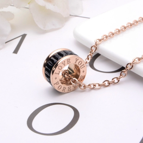 Roségold Titanstahl Anhänger Halskette Mit Kristall Inlay Römische Textur Sanduhr Zylinder Gravierte Love Forever