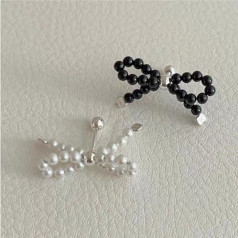Orecchini A Lobo Con Fiocco E Perline Perno In Argento Sterling 925 Gioielli Eleganti In Perla Artificial E Agata Per Donna