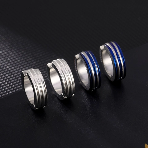 Titanium Steel Ear Clips Non-Pierced Hoop Earrings Striped Punk Geometric Jewelry For Men Women