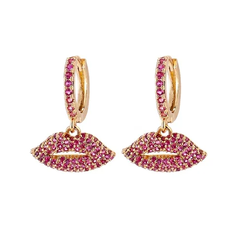 Sexy Lip Hanger Oorbellen Koper 18K Verguld Zirkonia Pave Hoop Sieraden Voor Vrouwen Gepersonaliseerde Mode
