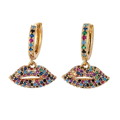 Sexy Lip Hanger Oorbellen Koper 18K Verguld Zirkonia Pave Hoop Sieraden Voor Vrouwen Gepersonaliseerde Mode