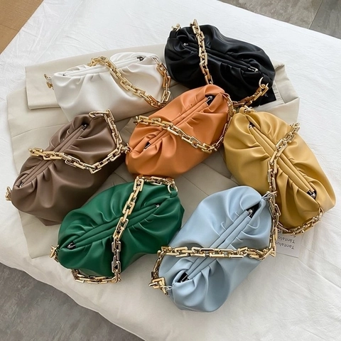 Damen Plissee Wolke Tasche PU Leder Geraffte Umhängetasche Mit Goldener Kette Mode Elegante Achseltasche Handtasche