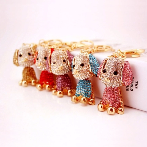Portachiavi Creativo Cane Barboncino con Strass Ciondolo Borsa Animale Metallo Donna Portachiavi Auto Gioielli di Moda Regalo