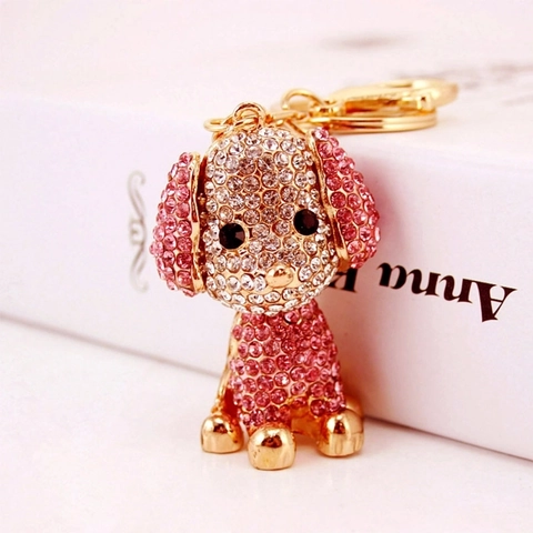 Portachiavi Creativo Cane Barboncino con Strass Ciondolo Borsa Animale Metallo Donna Portachiavi Auto Gioielli di Moda Regalo