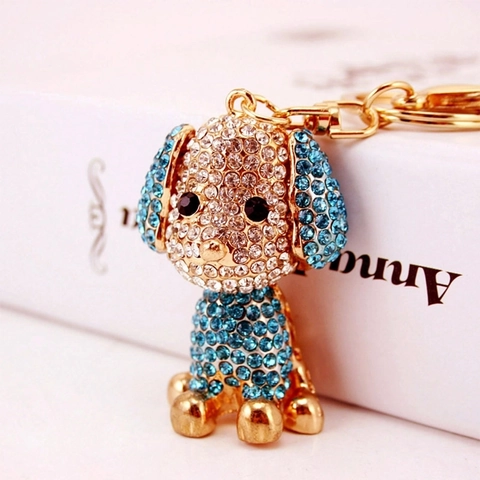 Schattige Poedel Hond Sleutelhanger Met Strass Voor Vrouwen Zinklegering Kristal Puppy Tas Hanger Auto Sleutelhanger Cadeau Sieraden