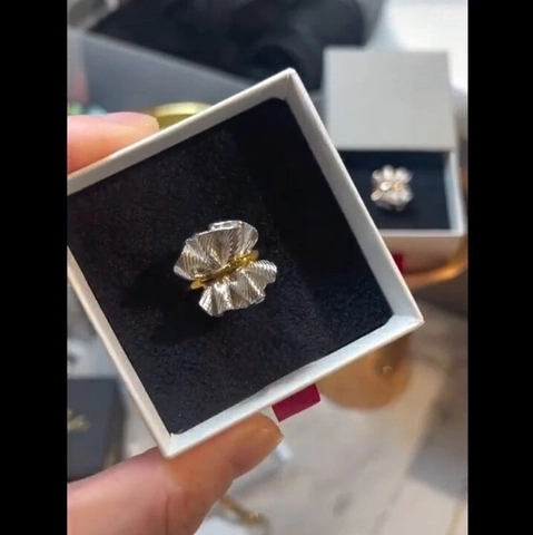 Bague en Argent Sterling 925 de Style Japonais Texture Plissée Irrégulière Bicolore Bague Ouverte Ajustable Bijoux pour Femmes