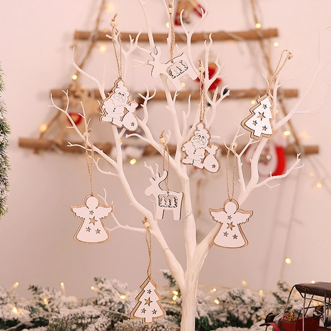 Ornements De Noël Suspendus En Bois Sculptés Père Noël Renne Arbre Ange Style Nordique Rustique Décoration De Fête