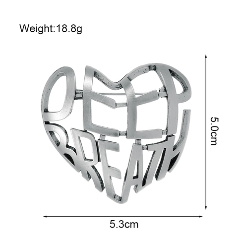 Mode Zinklegierung Hohle Herz Brosche Mit Deep Breath Buchstaben Gold Silber Pin Für Damen Herren Täglich Schmuck Zubehör