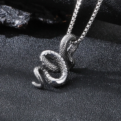 Collana Con Ciondolo A Serpente Vintage In Acciaio Inossidabile Gioielli Punk Gotici Pitone Per Uomo Finitura Ossidata