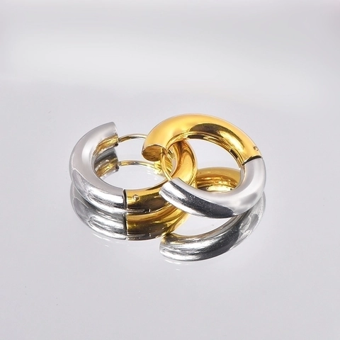 Orecchini A Cerchio Spessi In Acciaio Al Titanio Bicolore Placcati Oro E Argento Minimalisti Geometrici Per Donne Uomini