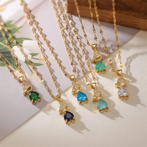 Collana Con Pendente In Rame Cartone Animato Ragazzo Ragazza Cuore Zircone Micro Pavé Intarsiato Moda Stile INS Gioielli Donne