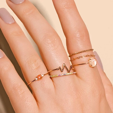 Heartbeat Wave Ring 18K Gold Plated Stainless Steel Adjustable Opening Minimalist Chic Jewelry For Women Girls