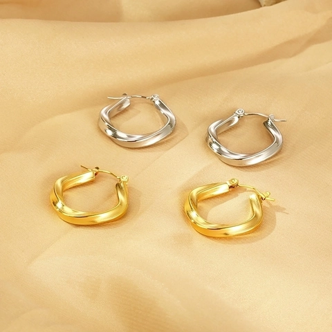 Pendientes De Aro Retorcidos Acero Inoxidable Chapado En Oro 18K Geométrico Texturizado Redondo Cuadrado Minimalista Mujer