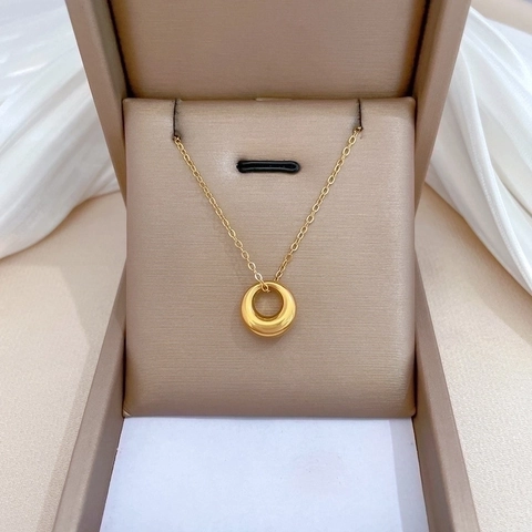 Minimalist Round Ring Pendant Necklace Titanium Steel Real Gold Plated Geometric Clavicle Chain For Women