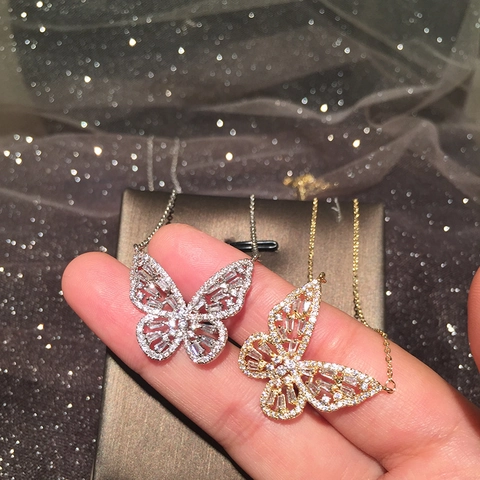 Collana Con Pendente A Farfalla Cava Rame Micro Zircone Tre Dimensionale Gioielli Eleganti Per Donna Moda