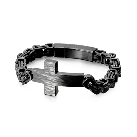 Pulsera De Hombre De Acero Inoxidable 316L Cruz Cadena Bizantina Textura Martillada Retro Punk Hip Hop Joyería
