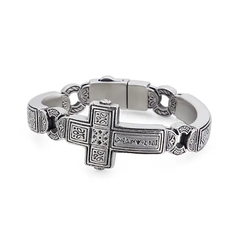 Kreuz Armband Edelstahl Geschnitzte Blume Punk Gothic Rock Retro Biker Schmuck Für Männer