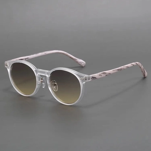 Retro Round Sunglasses UV400 Protection Matte Finish Patterned Legs Vintage Eyewear For Men Women